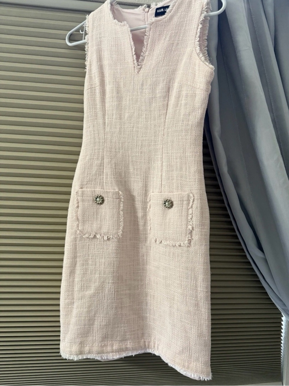 Karl Lagerfeld Sleeveless Pink Tweed Pocket Dress - Picture 3 of 6